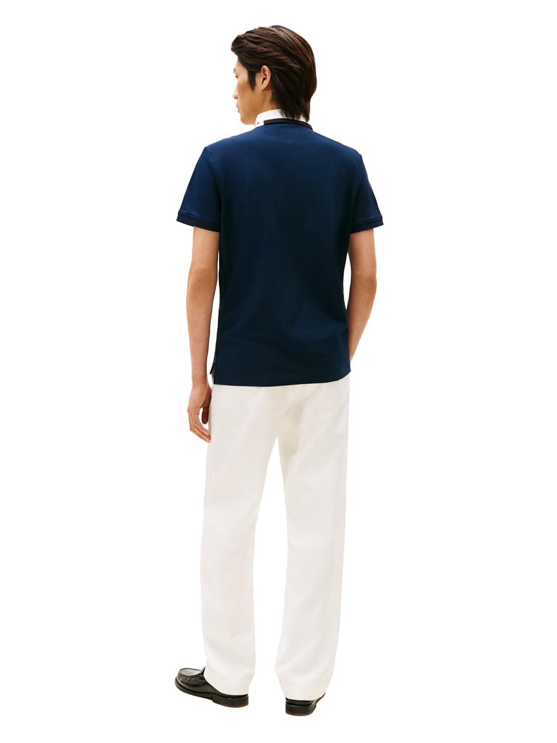 imageTommy Hilfiger Mens Short Sleeve Casual Dri Fit Polo Shirts in Regular Fit with Stretch and Graphic Collar DetailDark Night Navy