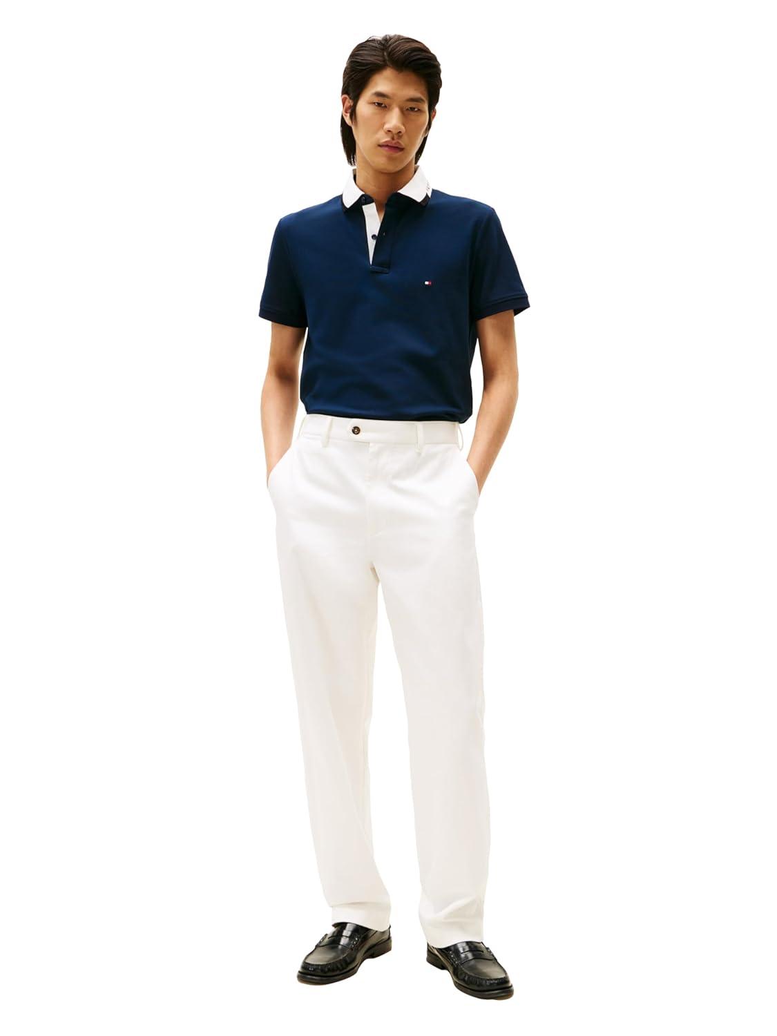 imageTommy Hilfiger Mens Short Sleeve Casual Dri Fit Polo Shirts in Regular Fit with Stretch and Graphic Collar DetailDark Night Navy