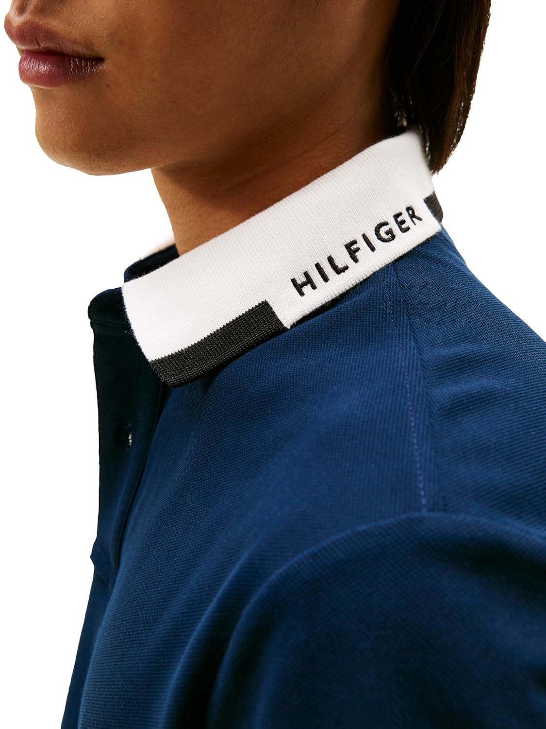 imageTommy Hilfiger Mens Short Sleeve Casual Dri Fit Polo Shirts in Regular Fit with Stretch and Graphic Collar DetailDark Night Navy