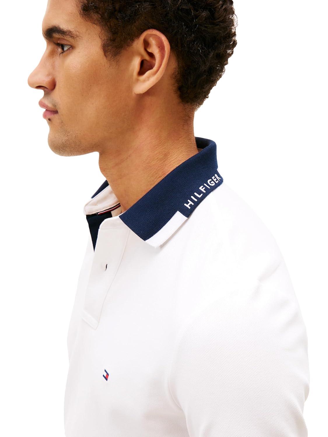 imageTommy Hilfiger Mens Short Sleeve Casual Dri Fit Polo Shirts in Regular Fit with Stretch and Graphic Collar DetailEcru
