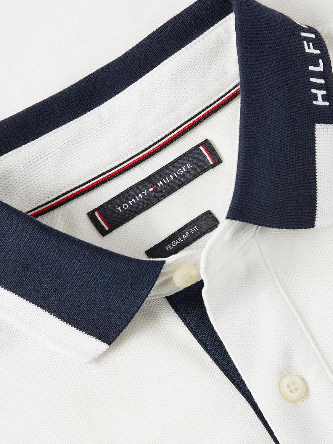 imageTommy Hilfiger Mens Short Sleeve Casual Dri Fit Polo Shirts in Regular Fit with Stretch and Graphic Collar DetailEcru