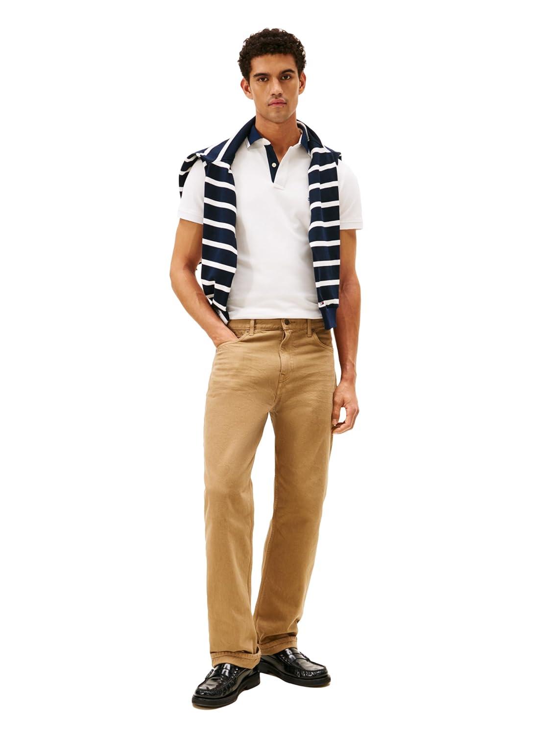 imageTommy Hilfiger Mens Short Sleeve Casual Dri Fit Polo Shirts in Regular Fit with Stretch and Graphic Collar DetailEcru