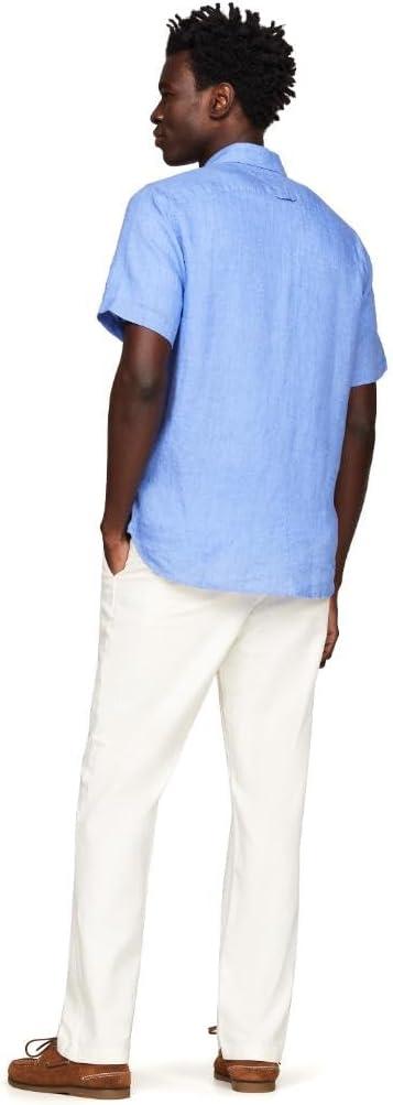 imageTommy Hilfiger Mens Short Sleeve Casual Linen Button Down Shirts in Regular FitBlue Spell