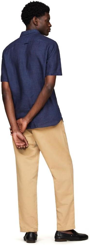 imageTommy Hilfiger Mens Short Sleeve Casual Linen Button Down Shirts in Regular FitCarbon Navy