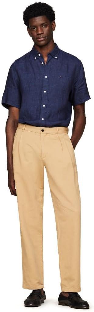 imageTommy Hilfiger Mens Short Sleeve Casual Linen Button Down Shirts in Regular FitCarbon Navy