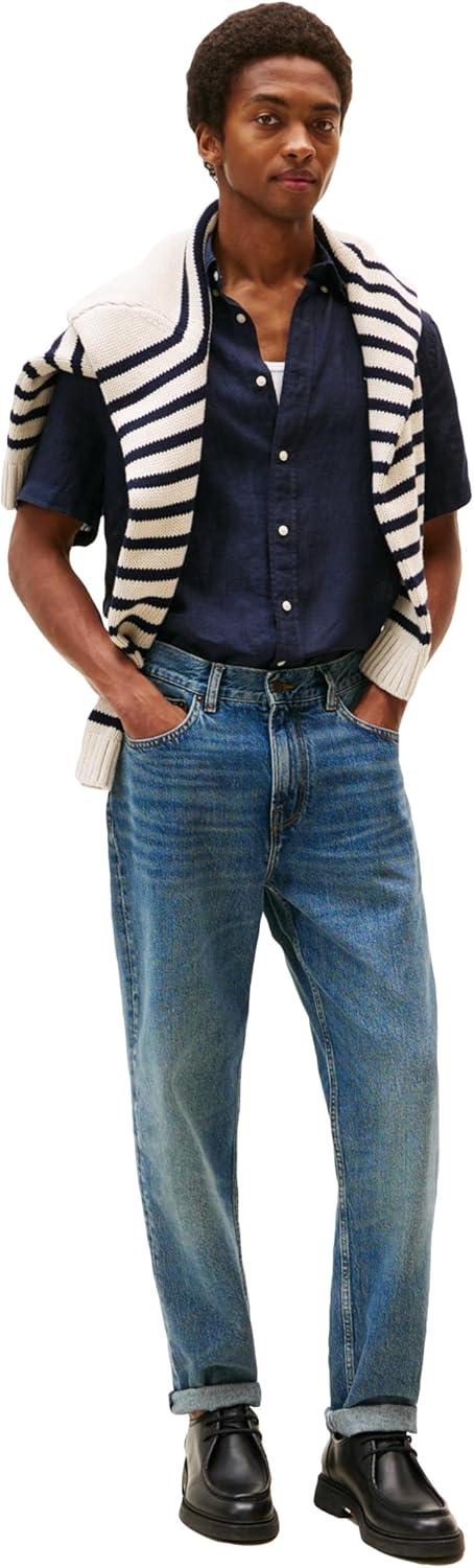 imageTommy Hilfiger Mens Short Sleeve Casual Linen Button Down Shirts in Regular FitDesert Sky