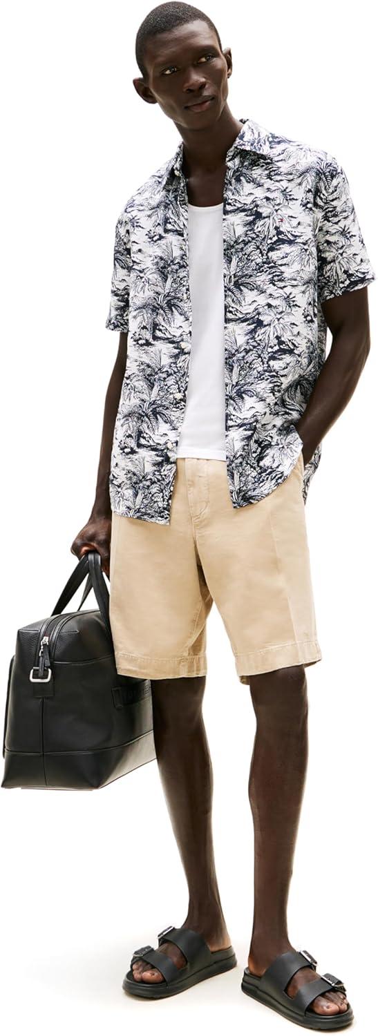 imageTommy Hilfiger Mens Short Sleeve Casual Linen Button Down Shirts in Regular FitDesert Sky Allover