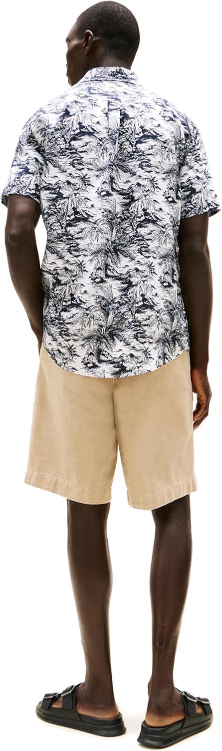 imageTommy Hilfiger Mens Short Sleeve Casual Linen Button Down Shirts in Regular FitDesert Sky Allover