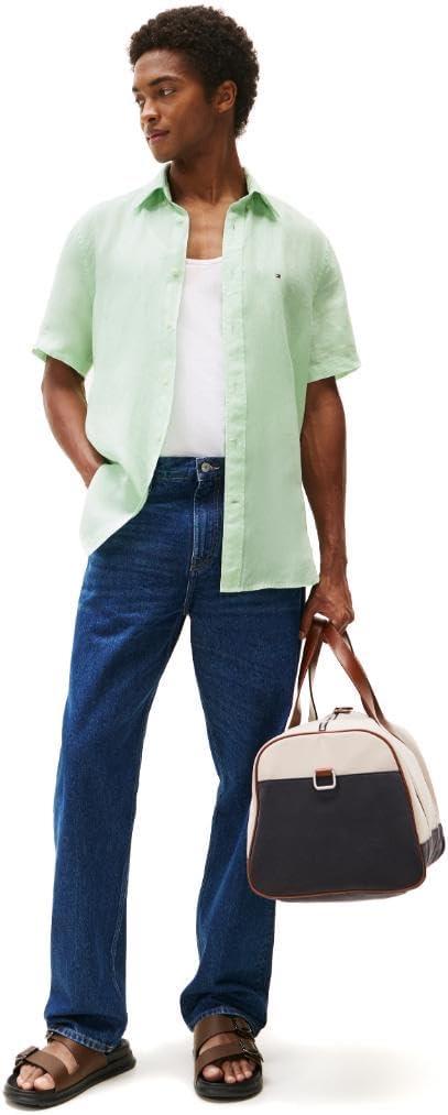 imageTommy Hilfiger Mens Short Sleeve Casual Linen Button Down Shirts in Regular FitOpal Green