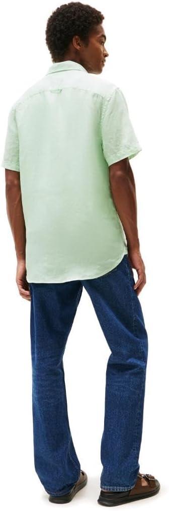 imageTommy Hilfiger Mens Short Sleeve Casual Linen Button Down Shirts in Regular FitOpal Green