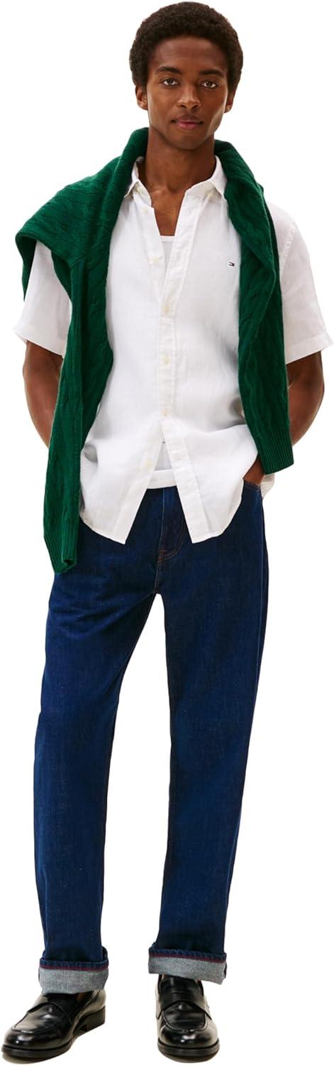 imageTommy Hilfiger Mens Short Sleeve Casual Linen Button Down Shirts in Regular FitWhite