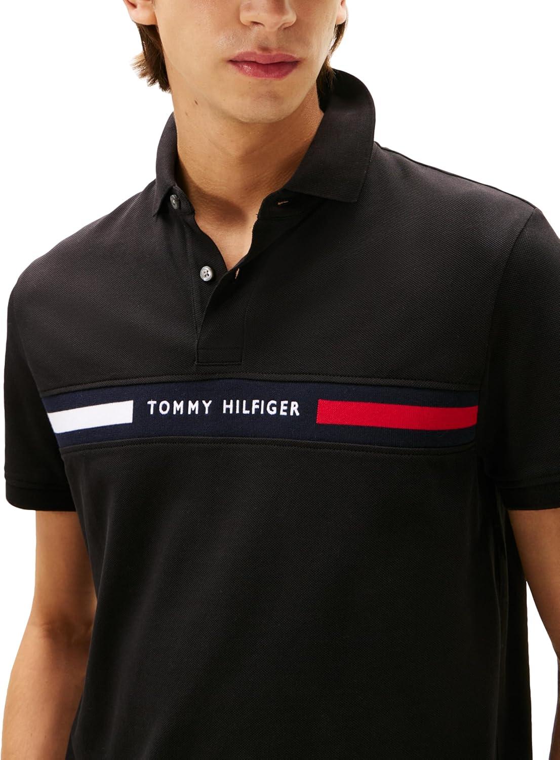 imageTommy Hilfiger Mens Short Sleeve Casual Polo Shirts in Regular Fit with Chest Logo DesignsBlack