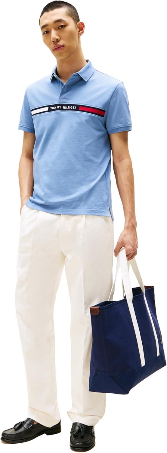 imageTommy Hilfiger Mens Short Sleeve Casual Polo Shirts in Regular Fit with Chest Logo DesignsBrisk Blue