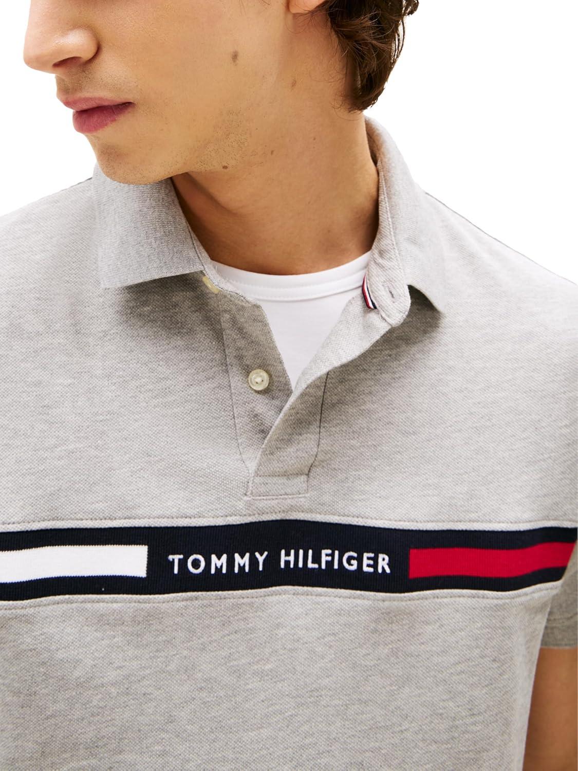 imageTommy Hilfiger Mens Short Sleeve Casual Polo Shirts in Regular Fit with Chest Logo DesignsLight Grey Heather