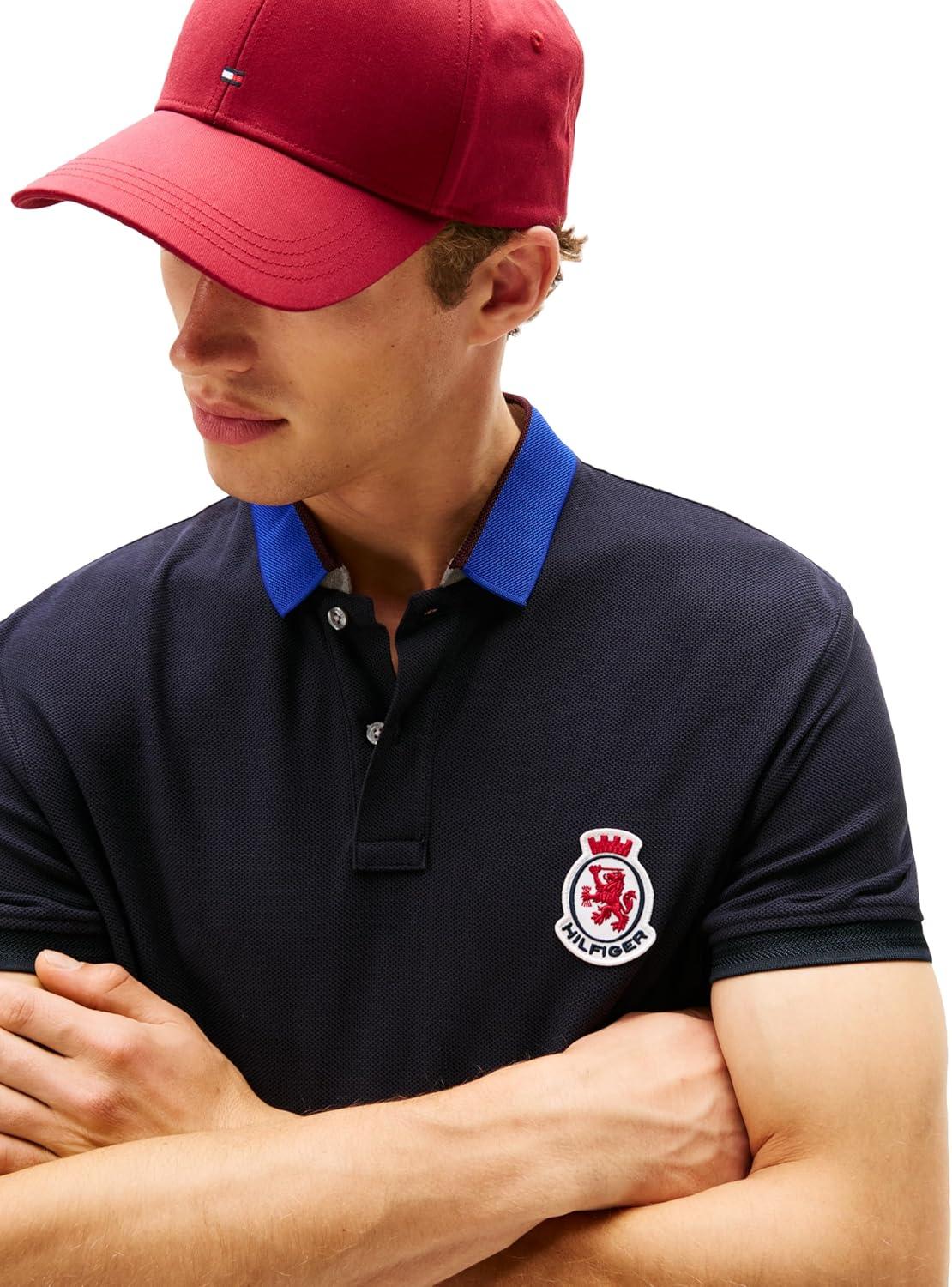 imageTommy Hilfiger Mens Short Sleeve Casual Polo Shirts in Regular Fit with Crest and Collar DesignsDesert Sky
