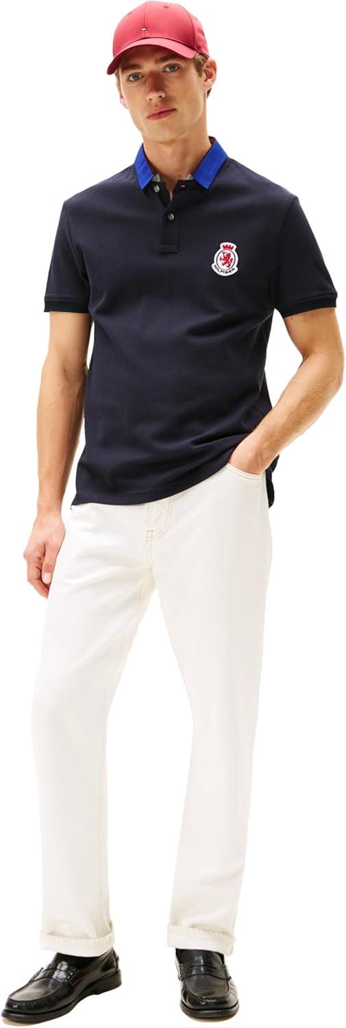 imageTommy Hilfiger Mens Short Sleeve Casual Polo Shirts in Regular Fit with Crest and Collar DesignsDesert Sky