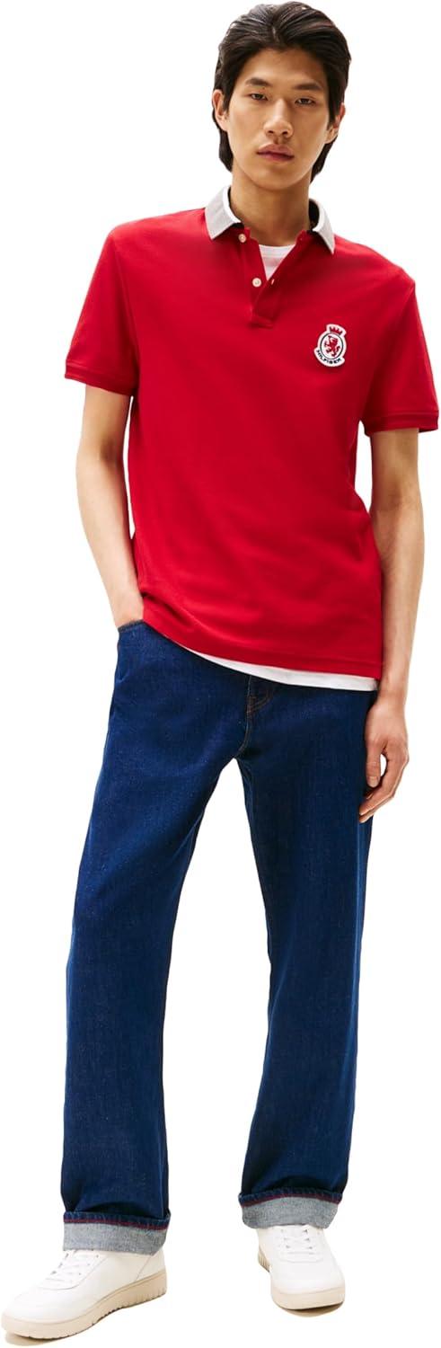 imageTommy Hilfiger Mens Short Sleeve Casual Polo Shirts in Regular Fit with Crest and Collar DesignsMedium Red