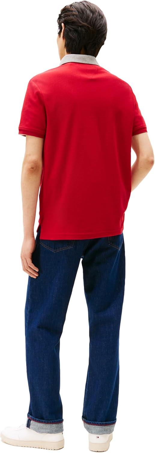 imageTommy Hilfiger Mens Short Sleeve Casual Polo Shirts in Regular Fit with Crest and Collar DesignsMedium Red