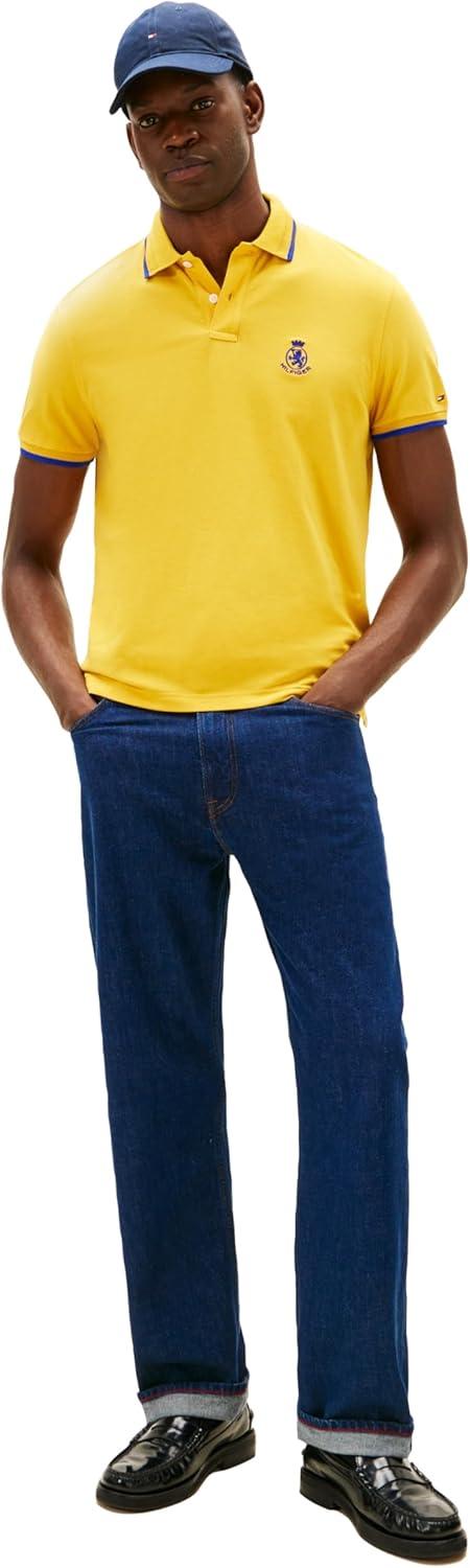 imageTommy Hilfiger Mens Short Sleeve Casual Polo Shirts in Regular Fit with Embroidered Crest DesignCountryside Yellow
