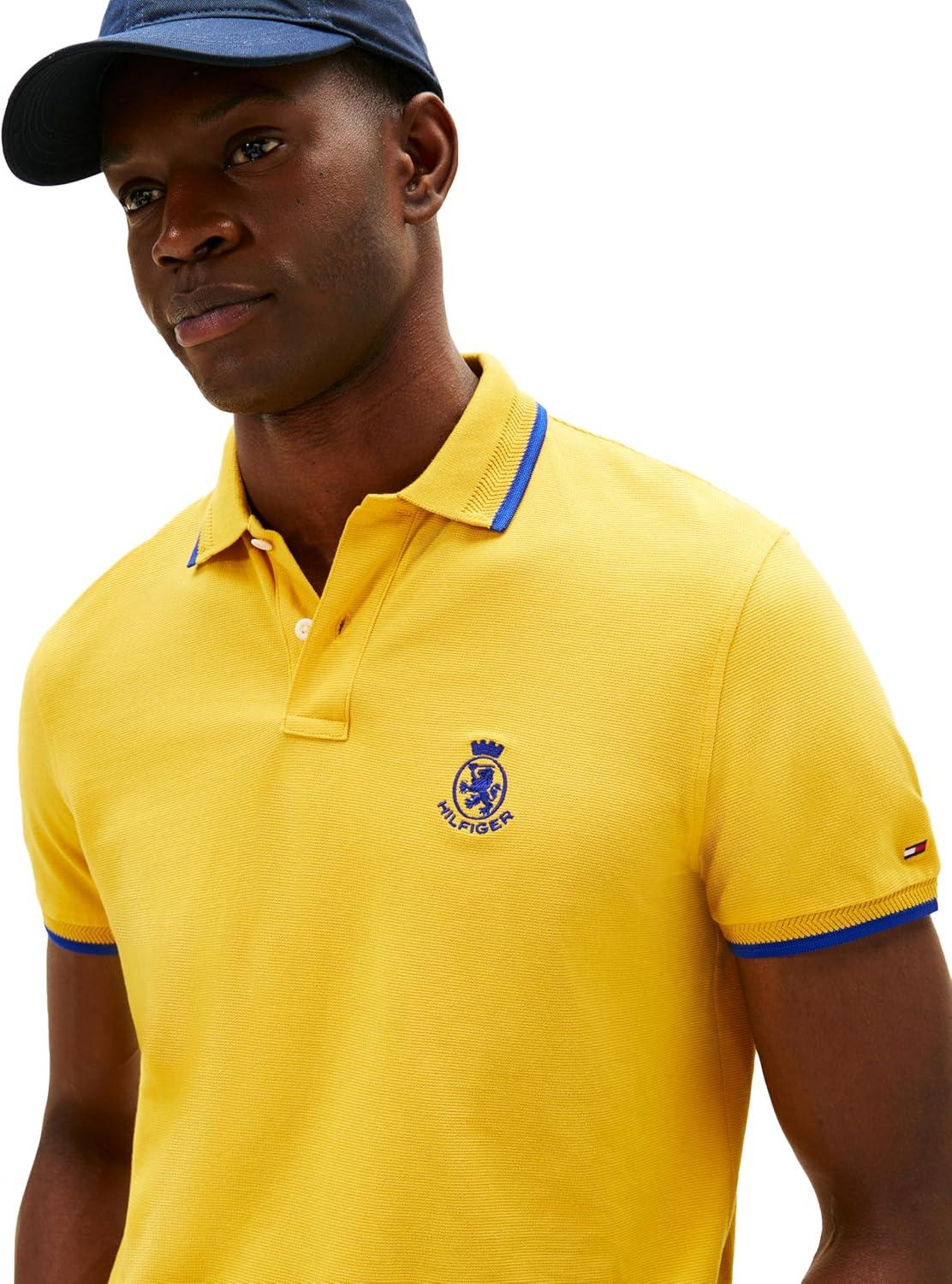 imageTommy Hilfiger Mens Short Sleeve Casual Polo Shirts in Regular Fit with Embroidered Crest DesignCountryside Yellow