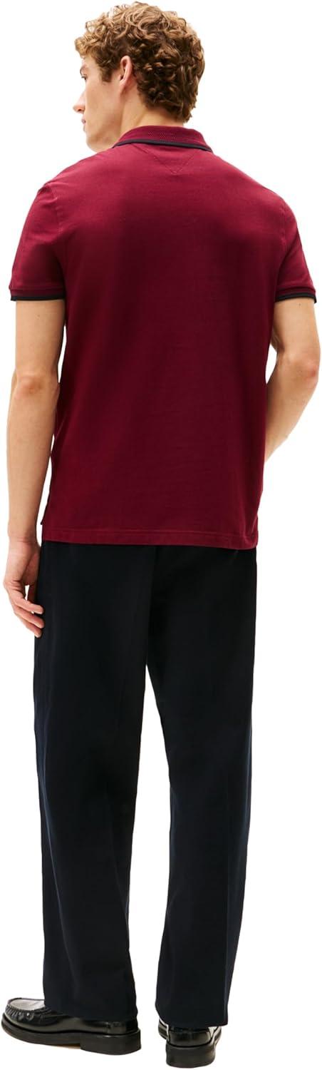 imageTommy Hilfiger Mens Short Sleeve Casual Polo Shirts in Regular Fit with Embroidered Crest DesignDeep Rouge