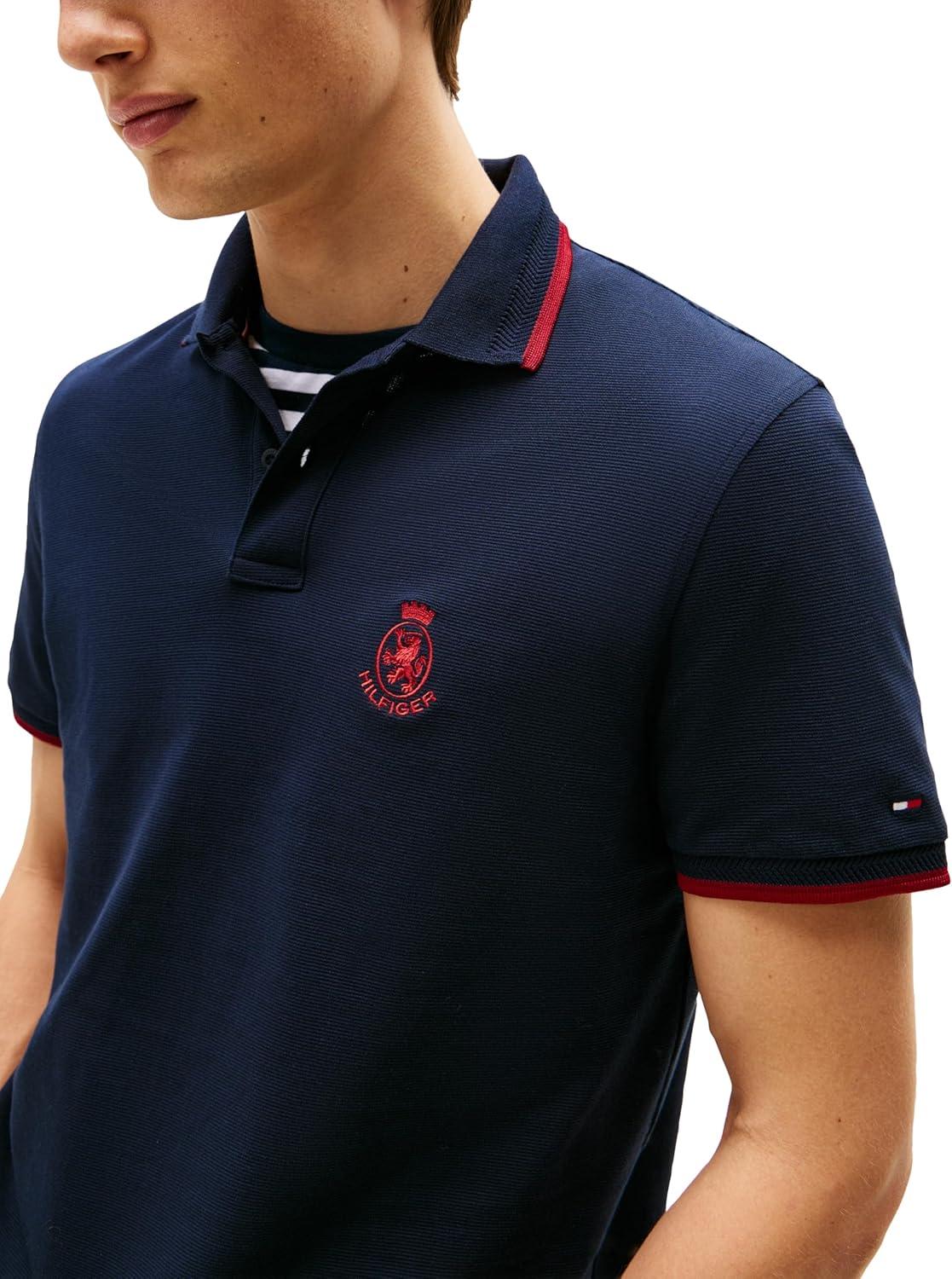 imageTommy Hilfiger Mens Short Sleeve Casual Polo Shirts in Regular Fit with Embroidered Crest DesignDesert Sky