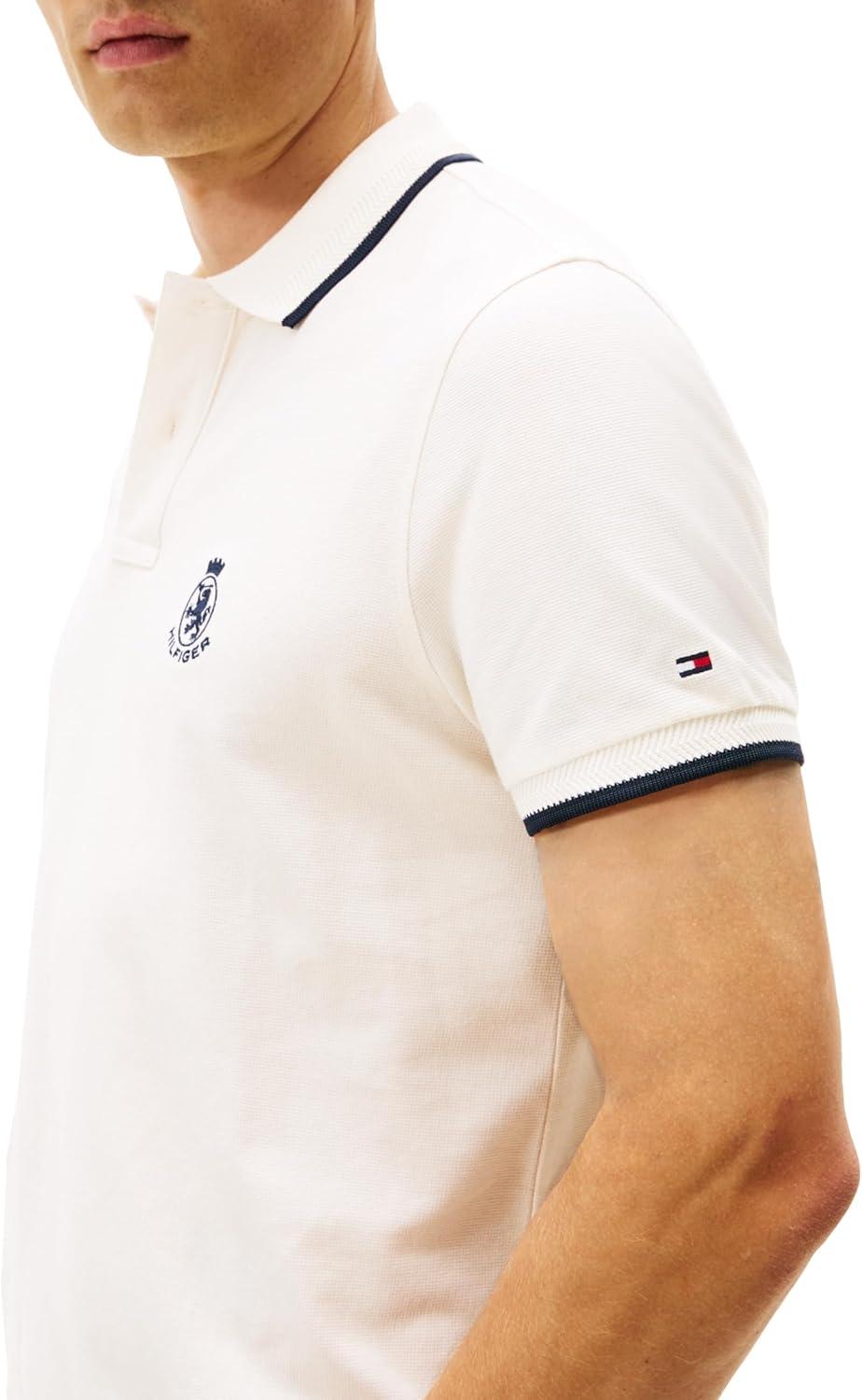 imageTommy Hilfiger Mens Short Sleeve Casual Polo Shirts in Regular Fit with Embroidered Crest DesignIvory Petal
