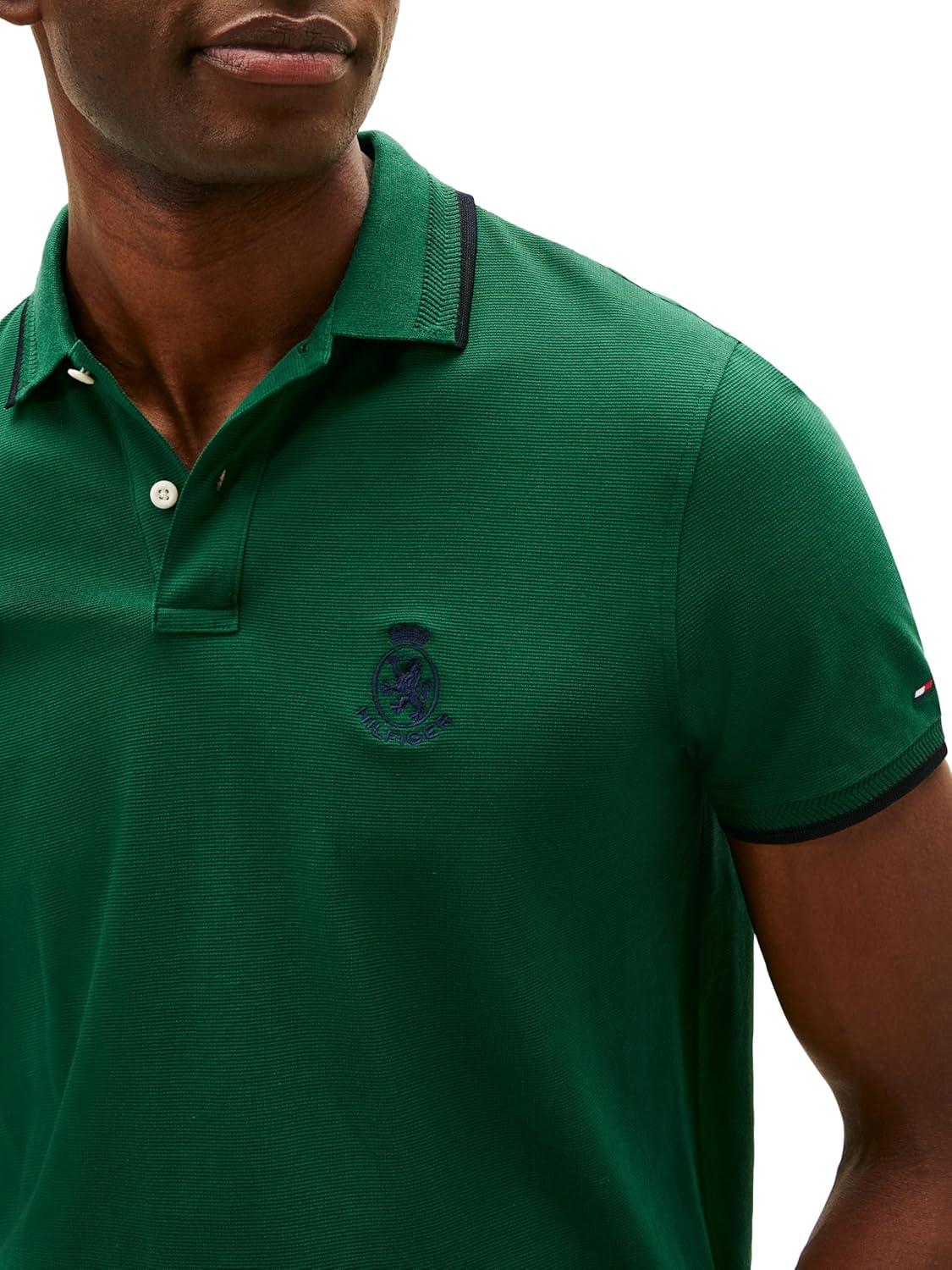 imageTommy Hilfiger Mens Short Sleeve Casual Polo Shirts in Regular Fit with Embroidered Crest DesignOrnamental Green