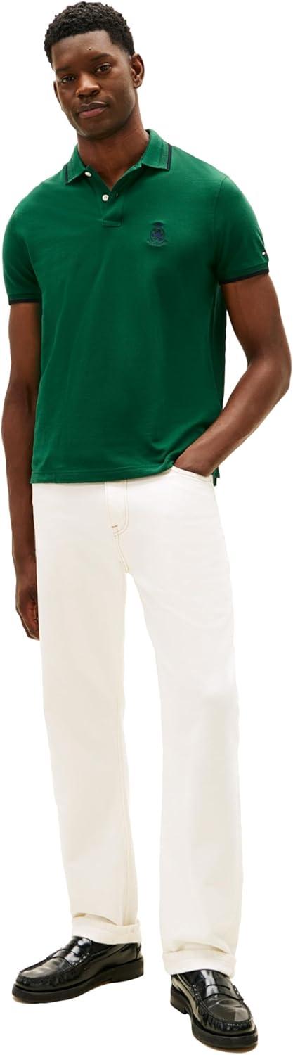 imageTommy Hilfiger Mens Short Sleeve Casual Polo Shirts in Regular Fit with Embroidered Crest DesignOrnamental Green