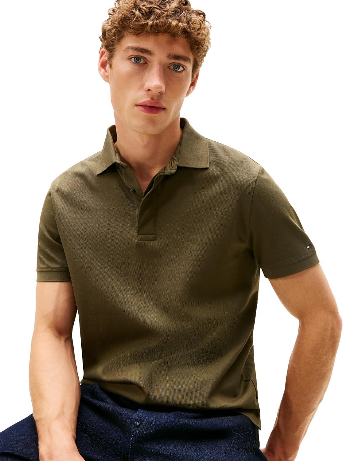 imageTommy Hilfiger Mens Short Sleeve Casual Polo Shirts in Regular Fit with Hidden Placket DesignArmy Green