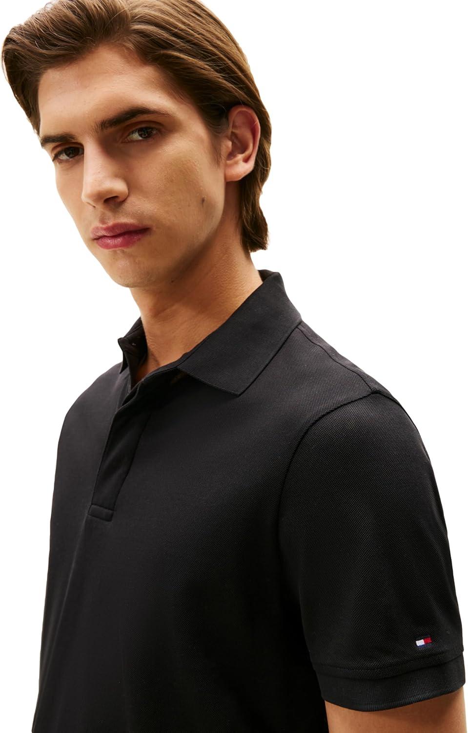imageTommy Hilfiger Mens Short Sleeve Casual Polo Shirts in Regular Fit with Hidden Placket DesignBlack