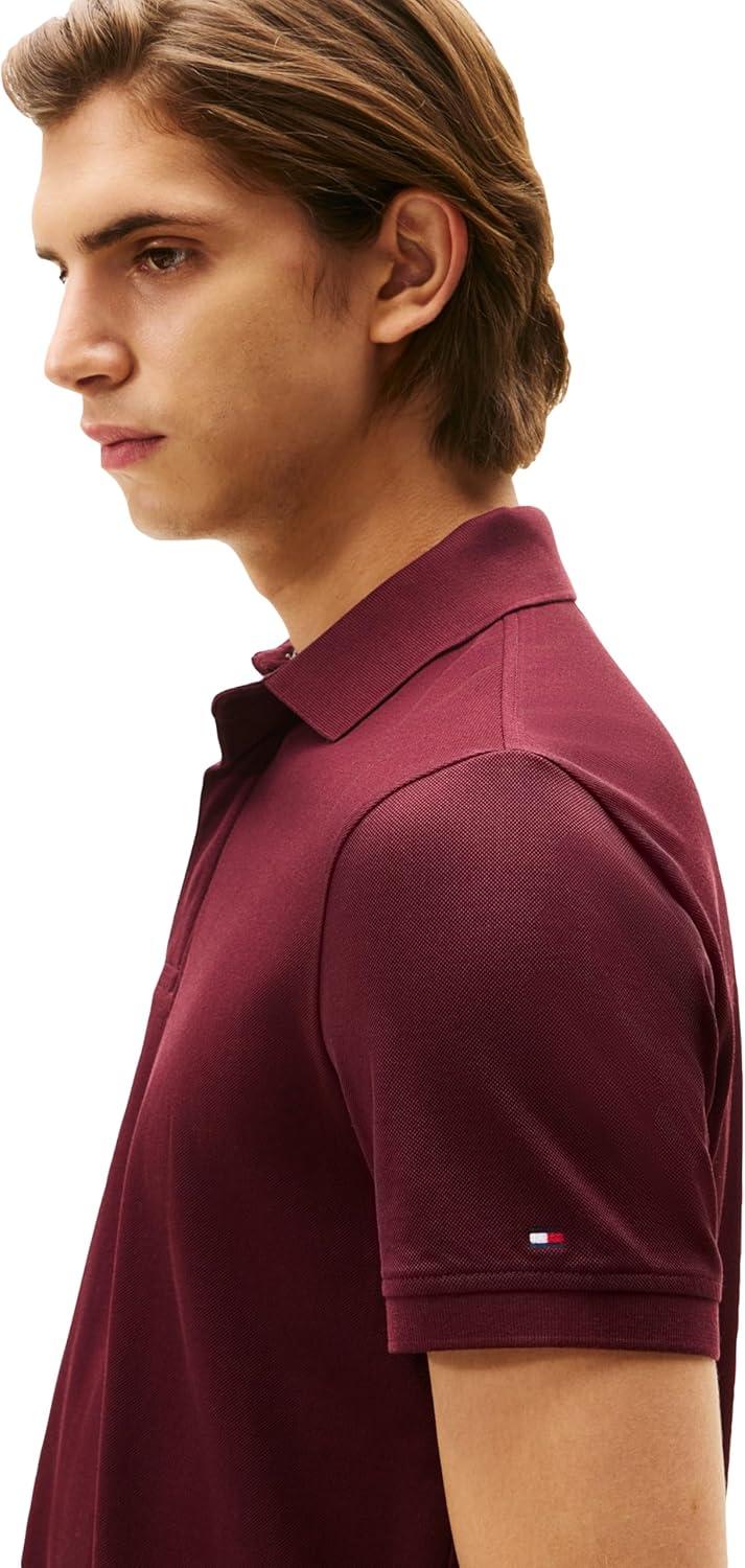 imageTommy Hilfiger Mens Short Sleeve Casual Polo Shirts in Regular Fit with Hidden Placket DesignDeep Burgundy