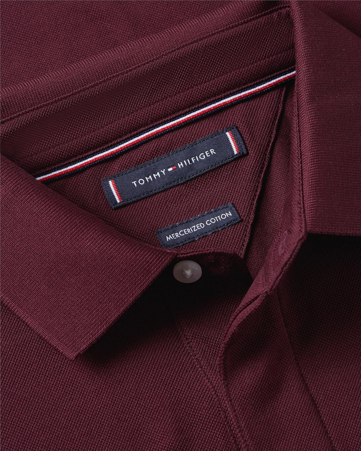 imageTommy Hilfiger Mens Short Sleeve Casual Polo Shirts in Regular Fit with Hidden Placket DesignDeep Burgundy