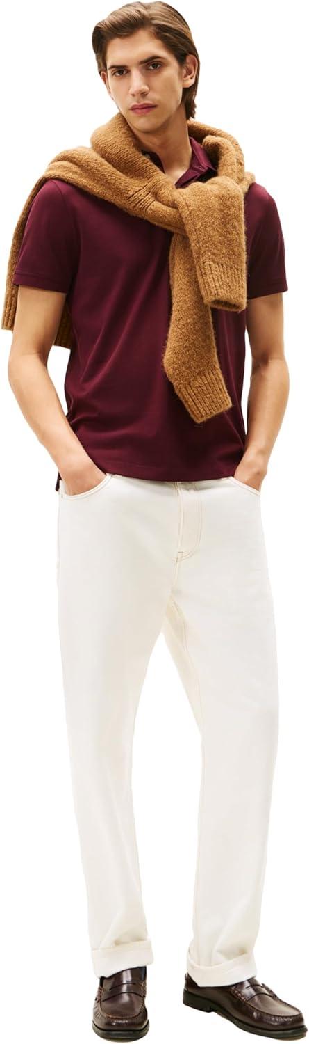 imageTommy Hilfiger Mens Short Sleeve Casual Polo Shirts in Regular Fit with Hidden Placket DesignDeep Burgundy