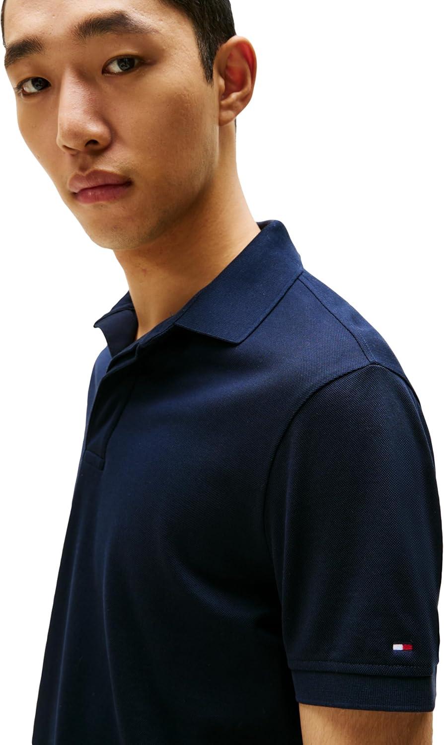 imageTommy Hilfiger Mens Short Sleeve Casual Polo Shirts in Regular Fit with Hidden Placket DesignDesert Sky