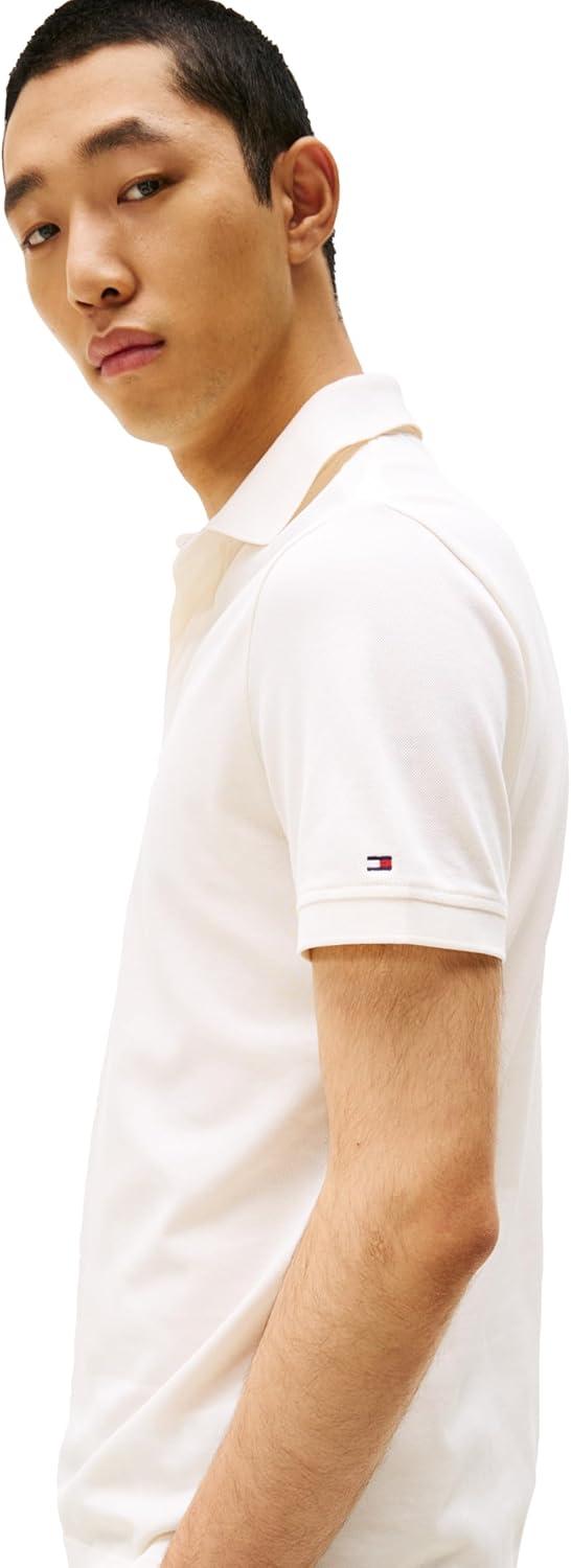 imageTommy Hilfiger Mens Short Sleeve Casual Polo Shirts in Regular Fit with Hidden Placket DesignIvory Petal
