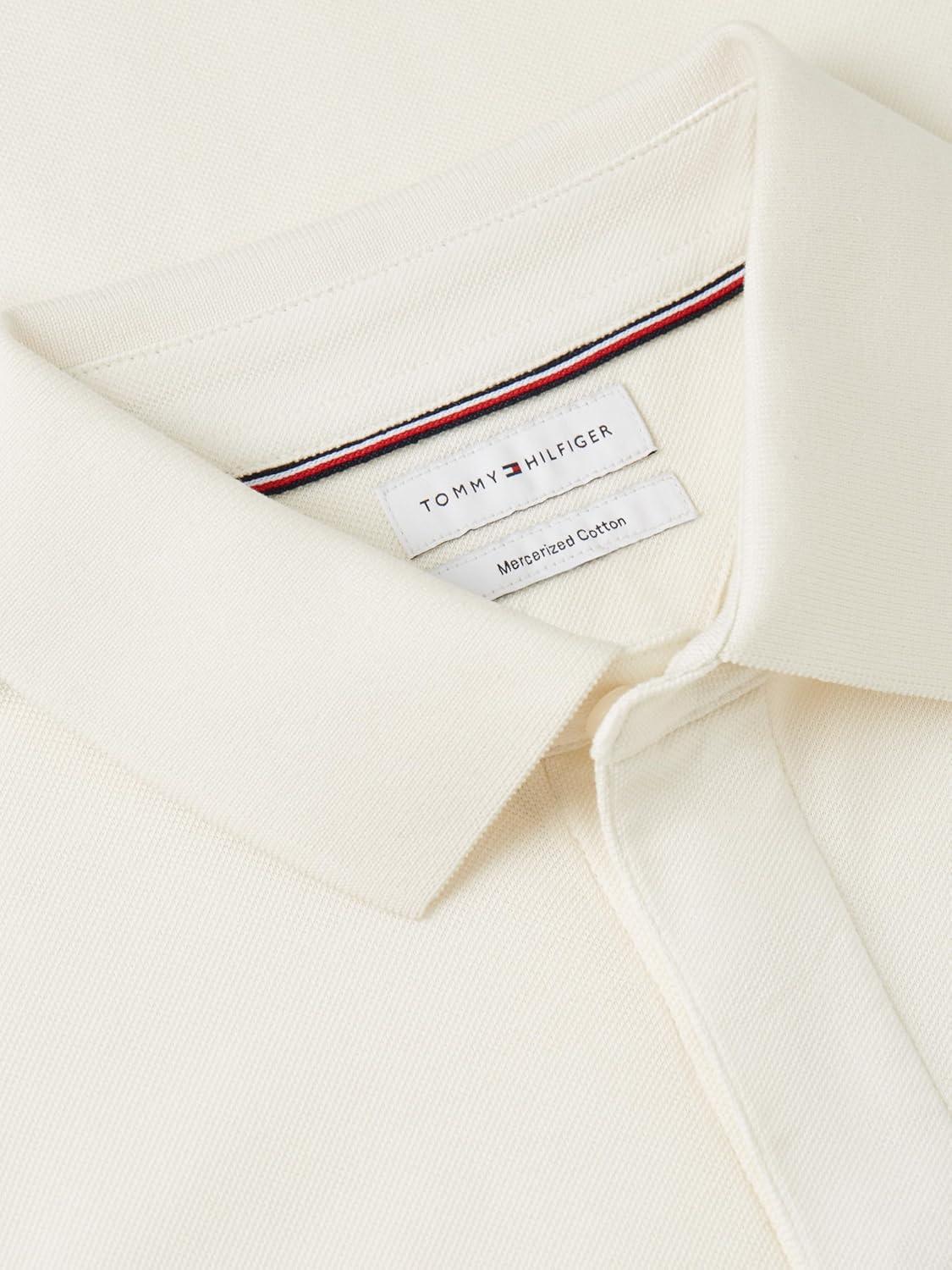 imageTommy Hilfiger Mens Short Sleeve Casual Polo Shirts in Regular Fit with Hidden Placket DesignIvory Petal