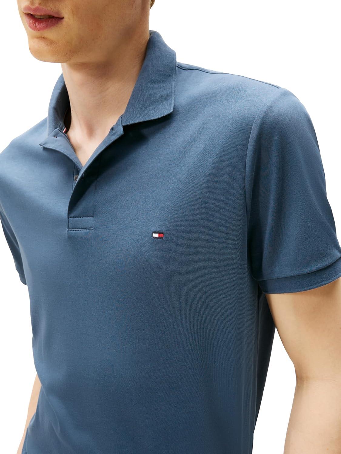 imageTommy Hilfiger Mens Short Sleeve Casual Polo Shirts in Regular Fit with Liquid CottonAegean Sea
