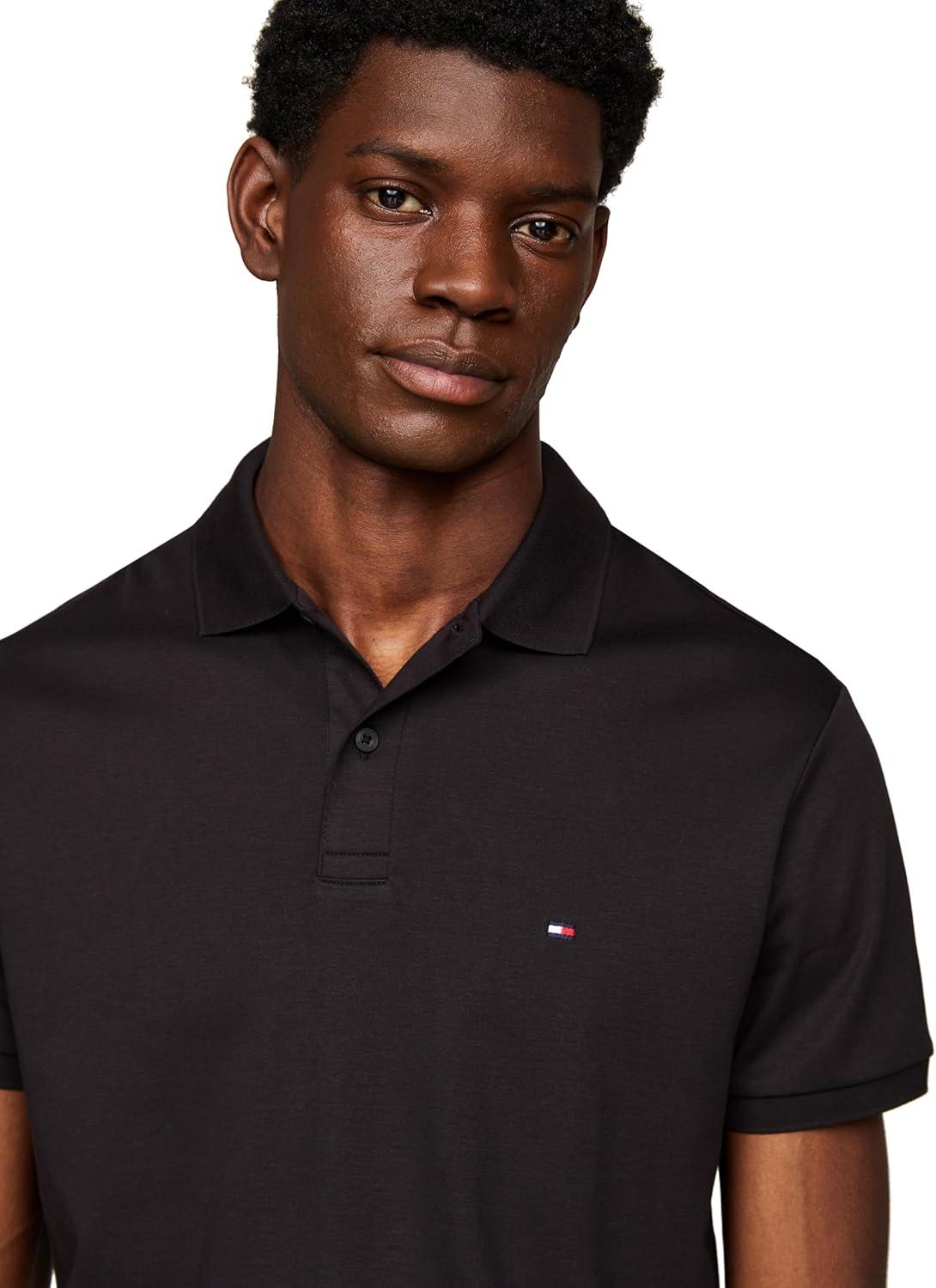 imageTommy Hilfiger Mens Short Sleeve Casual Polo Shirts in Regular Fit with Liquid CottonBlack