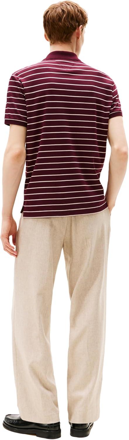 imageTommy Hilfiger Mens Short Sleeve Casual Polo Shirts in Regular Fit with Liquid CottonDeep Burgundy Oatmilk Heather