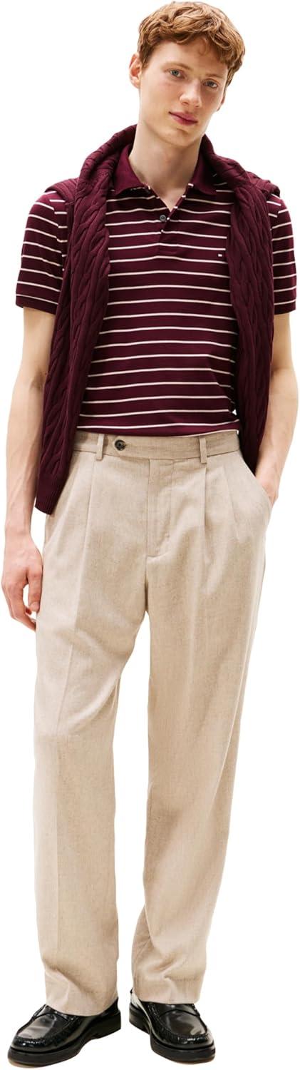 imageTommy Hilfiger Mens Short Sleeve Casual Polo Shirts in Regular Fit with Liquid CottonDeep Burgundy Oatmilk Heather