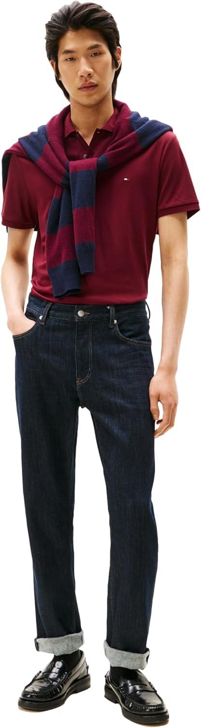 imageTommy Hilfiger Mens Short Sleeve Casual Polo Shirts in Regular Fit with Liquid CottonDeep Rouge