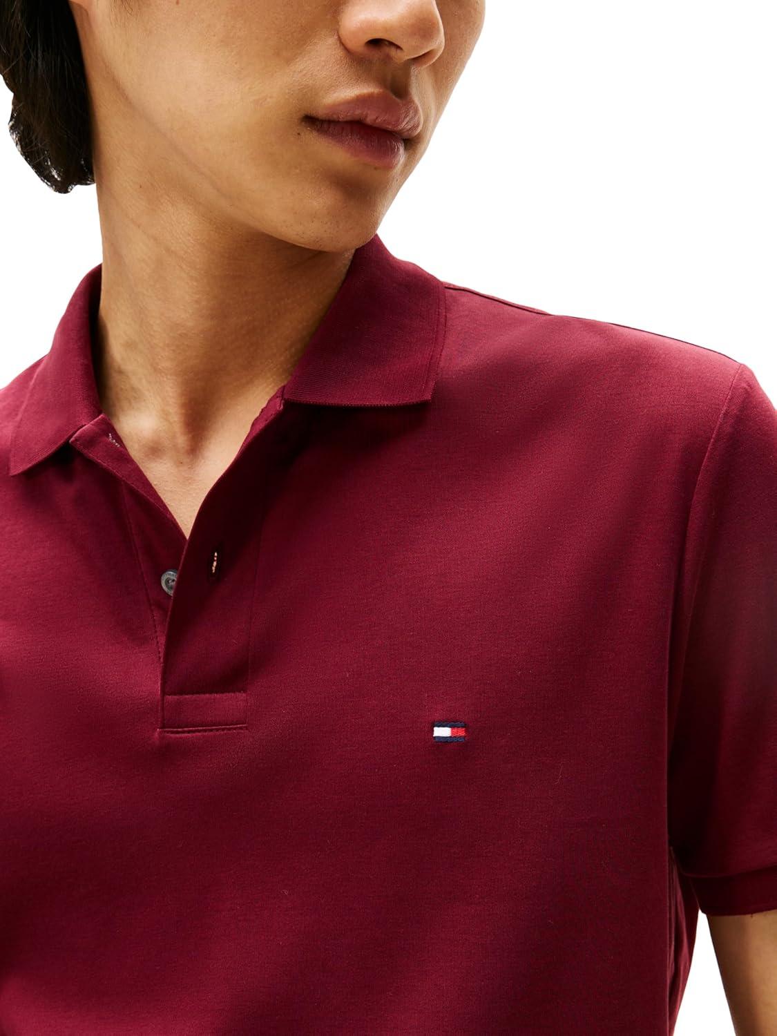 imageTommy Hilfiger Mens Short Sleeve Casual Polo Shirts in Regular Fit with Liquid CottonDeep Rouge