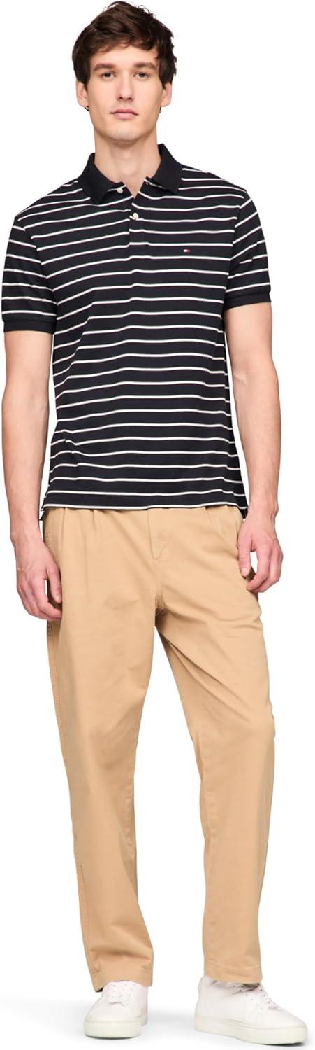 imageTommy Hilfiger Mens Short Sleeve Casual Polo Shirts in Regular Fit with Liquid CottonDesert Sky Ecru