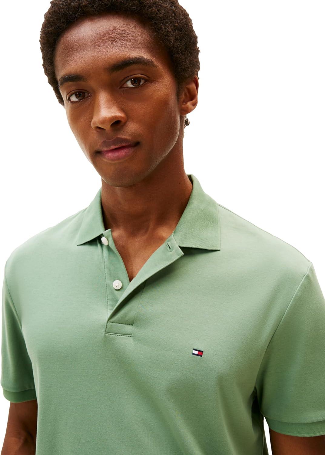imageTommy Hilfiger Mens Short Sleeve Casual Polo Shirts in Regular Fit with Liquid CottonDusty Meadow