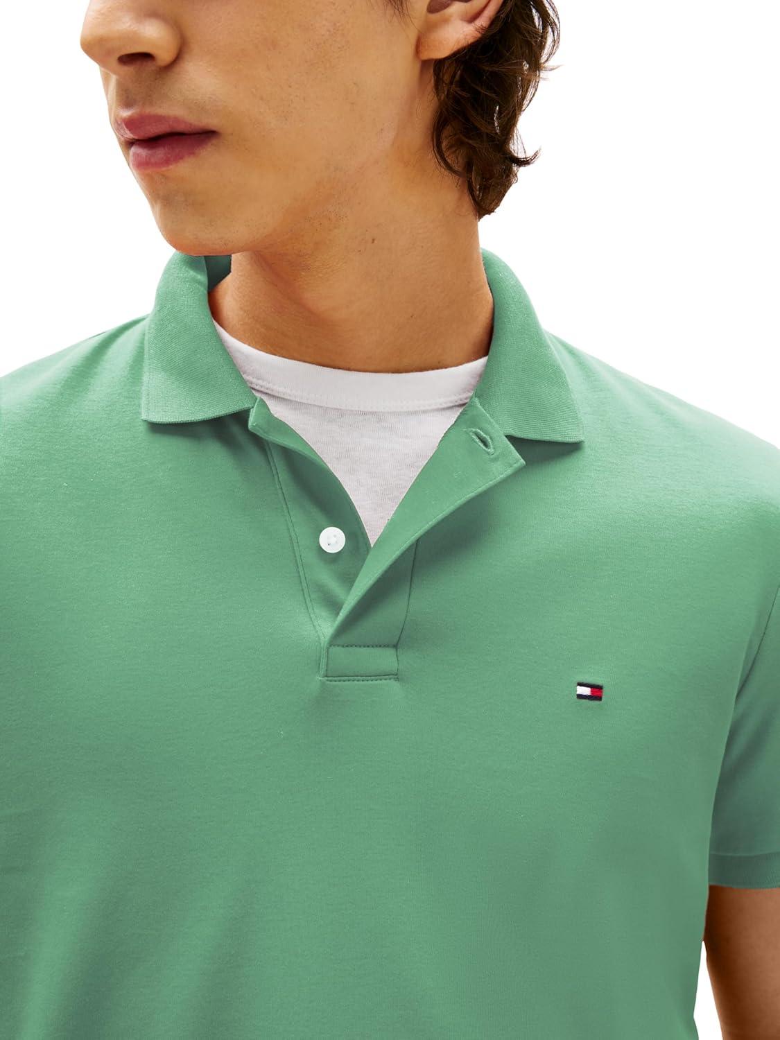 imageTommy Hilfiger Mens Short Sleeve Casual Polo Shirts in Regular Fit with Liquid CottonFort Green
