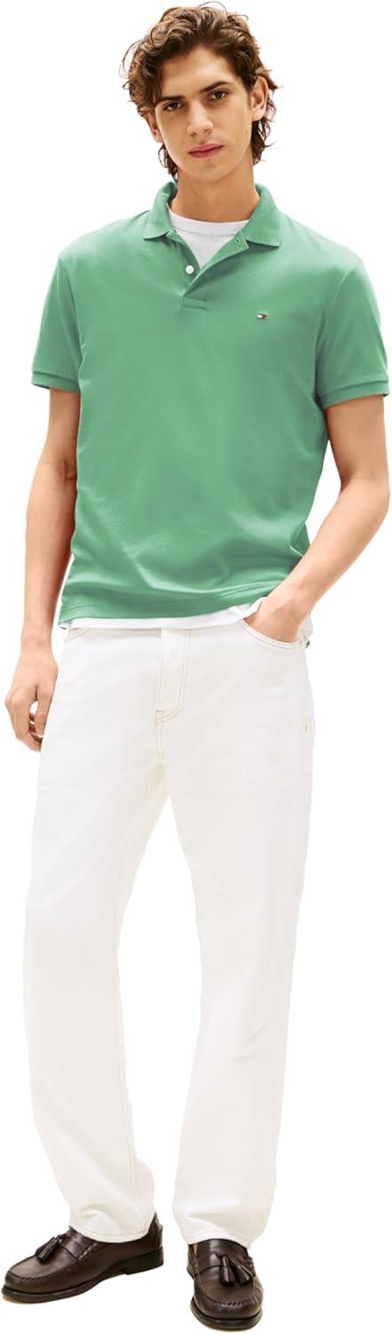 imageTommy Hilfiger Mens Short Sleeve Casual Polo Shirts in Regular Fit with Liquid CottonFort Green