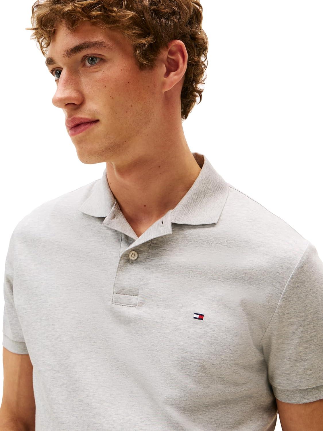 imageTommy Hilfiger Mens Short Sleeve Casual Polo Shirts in Regular Fit with Liquid CottonGrey Heather