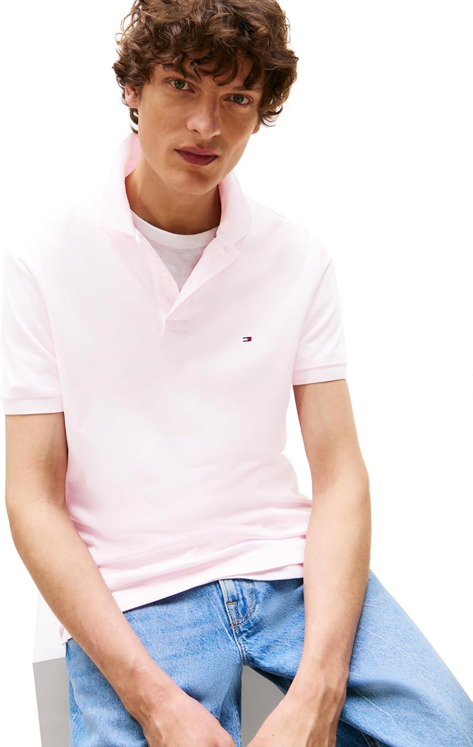 imageTommy Hilfiger Mens Short Sleeve Casual Polo Shirts in Regular Fit with Liquid CottonLight Pink