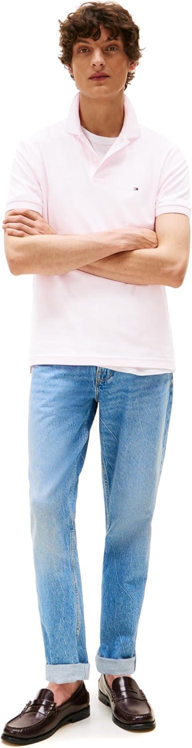 imageTommy Hilfiger Mens Short Sleeve Casual Polo Shirts in Regular Fit with Liquid CottonLight Pink